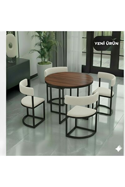 EDMONDA EV AKSESUAR MELİS SİYAH METAL 90 CM ÇAP YUVARLAK YEMEK MASASI TAKIM 4...