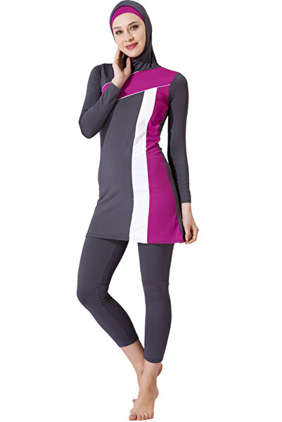 Haliç Mayo Jarse Full Covered Hijab Swimsuit 7052 Gray