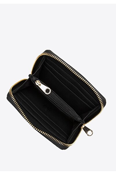 Wittchen Women's Patterned Mini Zipper Wallet Cream and Black Cream and Black Cotton