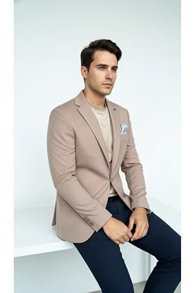 Plus Scorpion Mink Men's Blazer Jacket – Flexible Comfort Fabric, Italian Cut, Single Button S Slim Fit Stylish Model