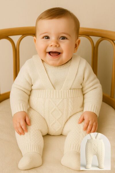 Minytrendy Baby Girl Boy Knitwear Adjustable Strap Newborn Winter Booties Jumpsuit Pants Baby Leggings