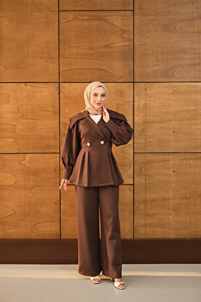 LOCCO Жіночий комплект з двома кнопками золотого кольору, коричневий