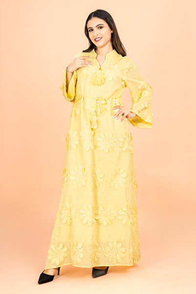 IKKXA جلابية مودرن مندرين كولار زهور ثلاثية الأبعاد