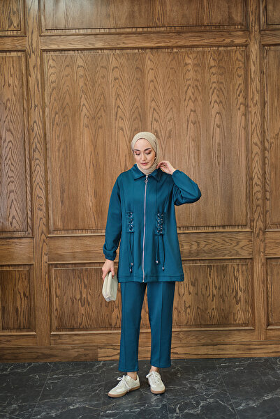 LOCCO Kadın Kuş Gözü Detaylı Takım Petrol Mavi