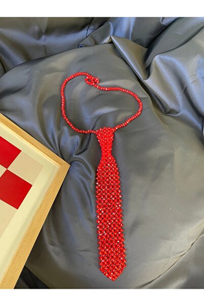 Mery Kırmızı kristal boncuk kravat