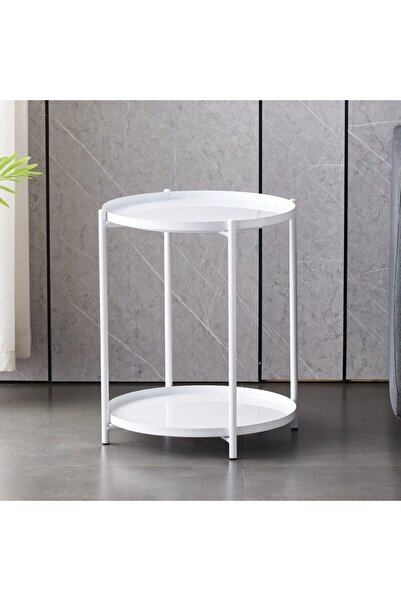 UNİBOX Coffee Table, Round, Metal, 2 Levels, Dimensions 42 x 52 cm, Color White,
