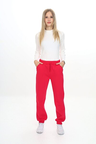 Toontoy Fuchsia Girls' Embroidery Printed Basic Jogger Sweatpants with Ribbed...