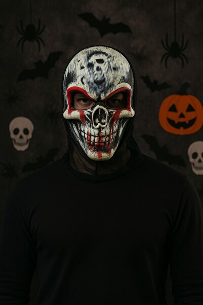TOYFEST Halloween Skull Mask Scary Skeleton Skull Design Black Tulle Mask with Blood Pattern