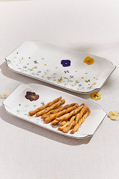Paşabahçe Petite Fleur Porselen Dikdörtgen Servis Tabağı Sarı / Beyaz 25 cm 1...