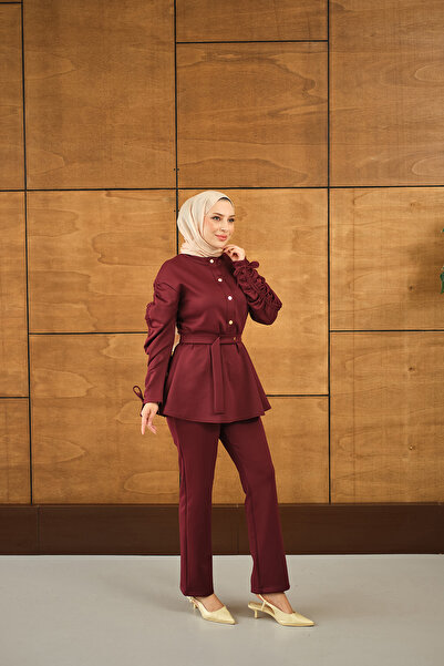 LOCCO Women's Button Detail Double Suit Burgundy