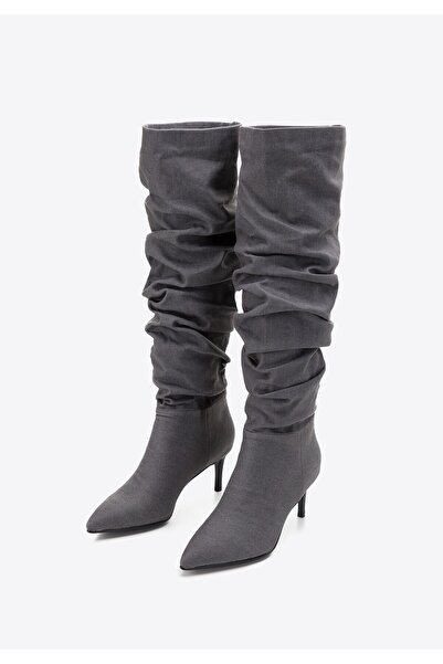 Wittchen Women's Denim Boots with Stiletto Heel, Dark Gray, Dark Gray Cotton