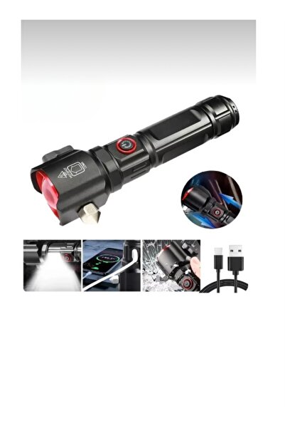 abnturk Metal Tasarım Çakarlı Zoomlu Profesyonel Su Geçirmez Acil Durum Fener...