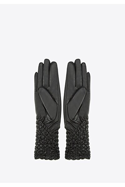 Wittchen Women's Leather Gloves, Black, Leather, Wrinkled, Black