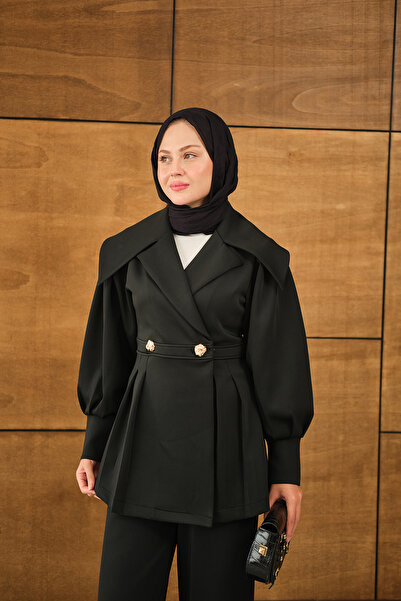 LOCCO Women's Gold Button Detail Double Suit Black