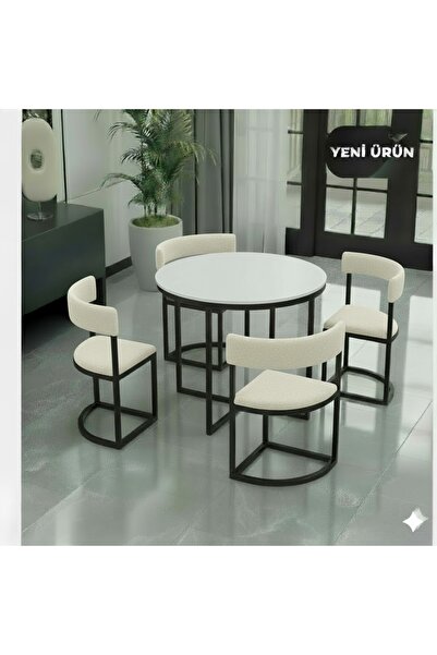 EDMONDA EV AKSESUAR MELİS SİYAH METAL 90 CM ÇAP YUVARLAK YEMEK MASASI TAKIM 4...