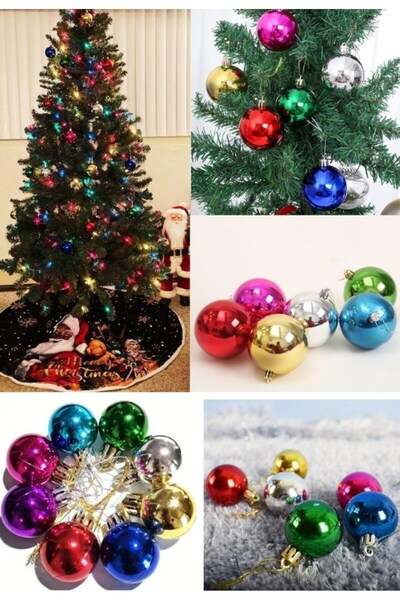 Kesene Renkli Parlak Şık 6’lı Yılbaşı Çam Ağacı Topları Süsleri 4 cm Noel Çam...