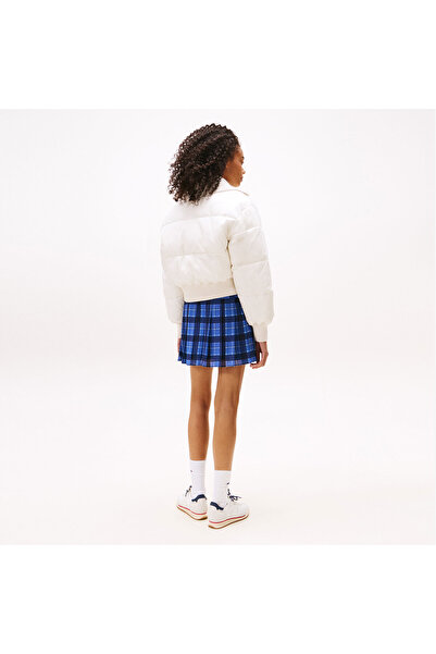 Tommy Hilfiger Crop Ribbed Detail Puffer Kadın Beyaz Mont