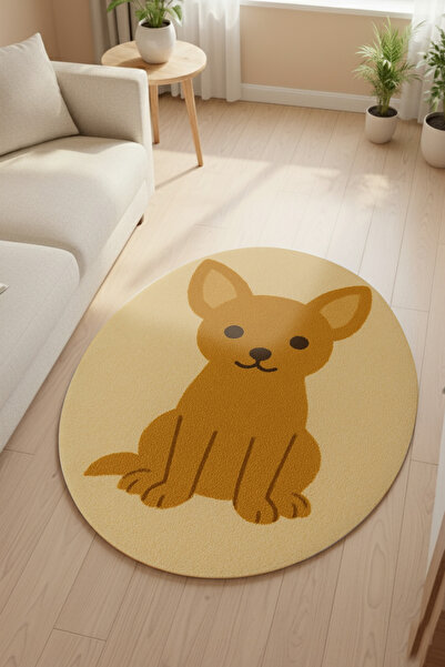 Markaev Hardal Köpek Desenli Oval Dokuma Taban Halı 436 YNG