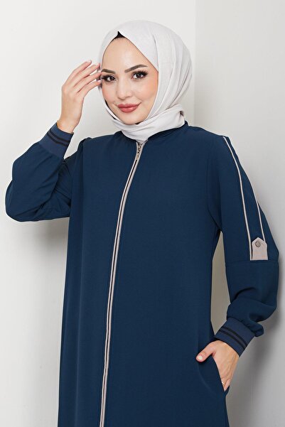 hafsamina Piped Detail Ferace Petrol Hm2045