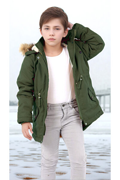 Pantulux Erkek Çocuk Su Geçirmez Makinede Yıkanabilir Kanvas Kumaş Kalın Kışlık Mont