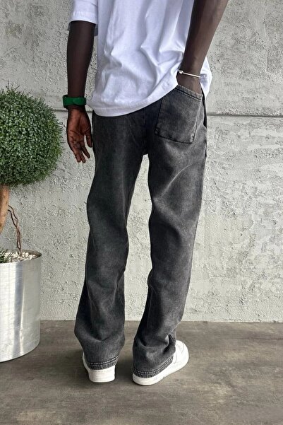 MADZEYMODA Ανδρικό παντελόνι φούτερ ριγέ μαύρο πλυμένο παντελόνι KE-408