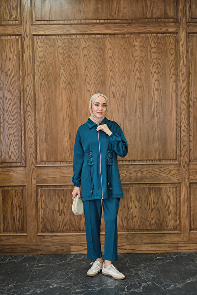 LOCCO Kadın Kuş Gözü Detaylı Takım Petrol Mavi