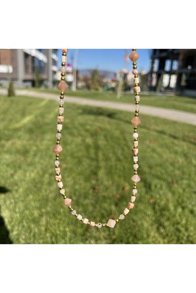 Taşmeran Sunstone Mixed Natural Stone Chain Adjustable Necklace Tky0416