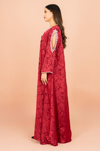 IKKXA Classic Printed Jalabiya Cold Shoulder Crystal Designs