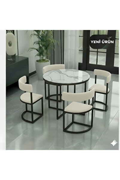 EDMONDA EV AKSESUAR MELİS SİYAH METAL 90 CM ÇAP YUVARLAK YEMEK MASASI TAKIM 4...