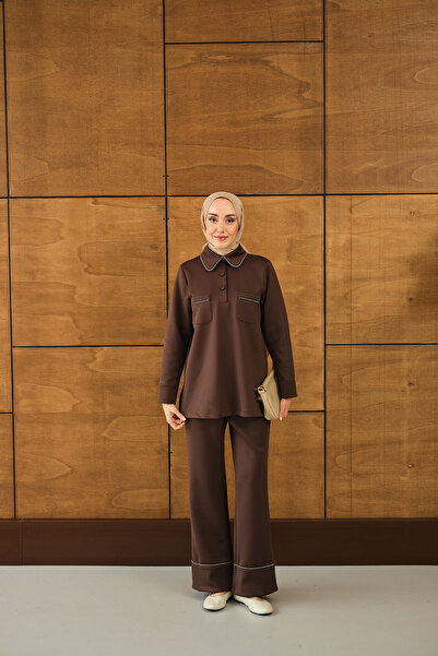 LOCCO Women's Stone Detail Pocket Suit Brown