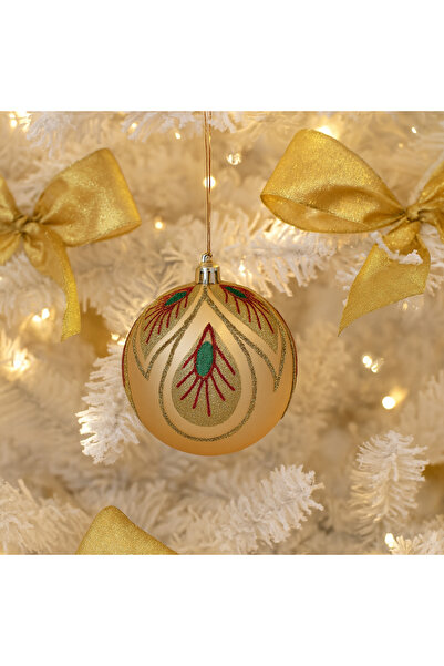 Selgot Set of 6 Golden Baubles for Christmas Tree, Diameter 8 cm, Model 2