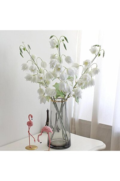 Nettenevime Yapay Çiçek Çan Çiçeği Beyaz 85cm Tek Dal Kumaş Çiçek Uzun Dal