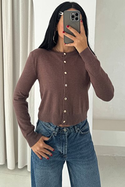 FEMELLE Γυναικεία Καφέ Ζακέτα με Κουμπιά Λεπτή Πλεκτή Ζακέτα Τυπικό Μέγεθος Βασικό Μοντέλο Μαλακής Υφής