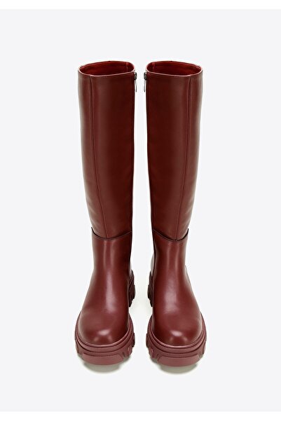 Wittchen Women's leather boots with a thick sole and a zipper, cherry, cherry, leather