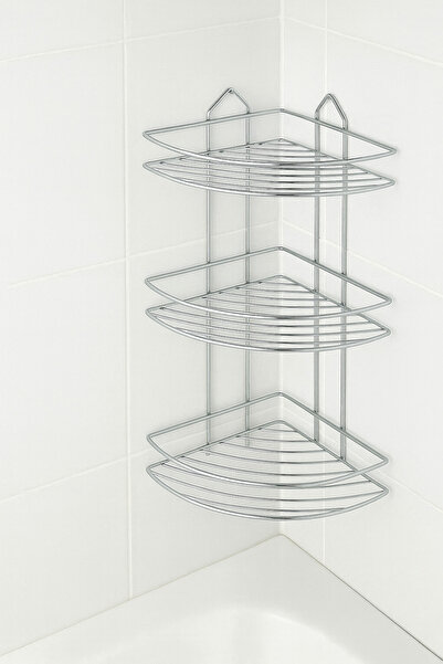 OVAHOME 3 Katlı Ömür Boyu Paslanmaz Köşelik Duş Rafı Krom- Plastisol Kaplama Yapışkanlı veya Vidalı