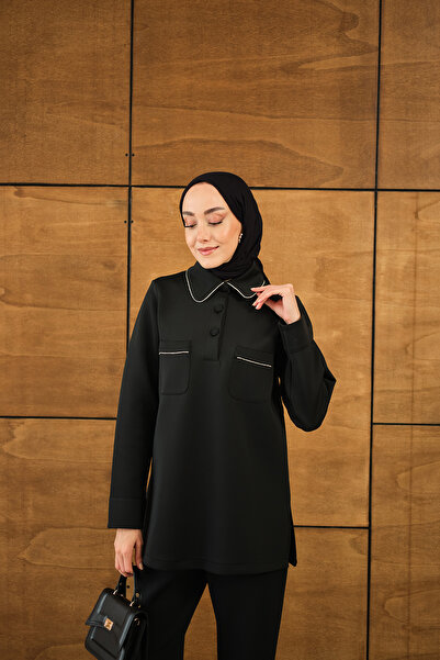 LOCCO Women's Stone Detail Pocket Suit Black