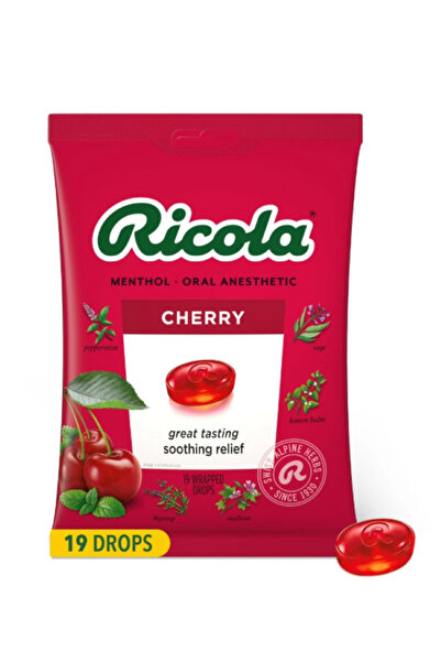 Ricola Menthol Oral Anesthetıc Cherry Great Tasting Soothing Reief 19 Wrapped Drops