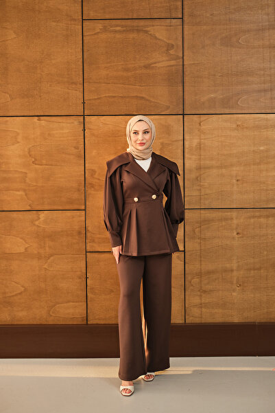 LOCCO Жіночий комплект з двома кнопками золотого кольору, коричневий