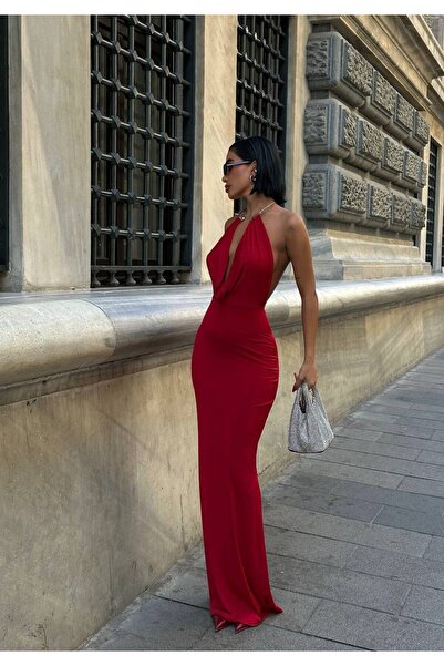 Store Mücevher Yakalı Maxi Boy Gece Elbisesi