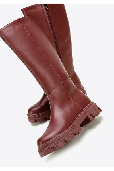 Wittchen Women's leather boots with a thick sole and a zipper, cherry, cherry, leather