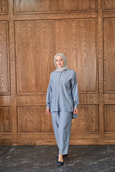 LOCCO Γυναικείο Σετ Πουκάμισο Μπλε