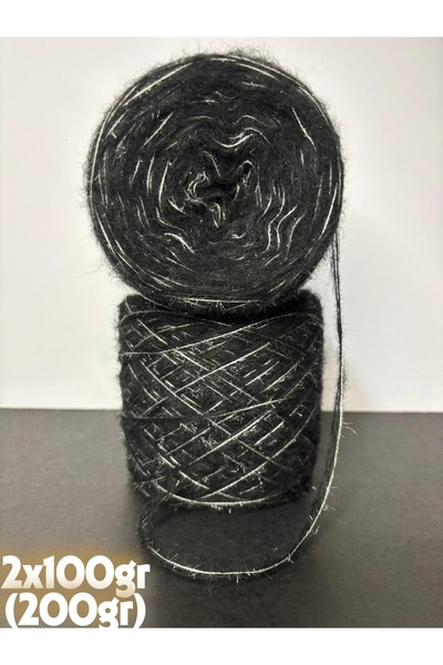 Ana&Kuzusu İplik Siyah (2 kat) ince moher, gümüş konfeti sim (3 kat sarım) öz...