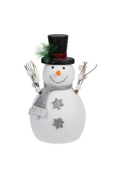 OEM Christmas Decorative Figurine - Foam Snowman with Gray Scarf, Silver Glitter Flakes, 37 cm