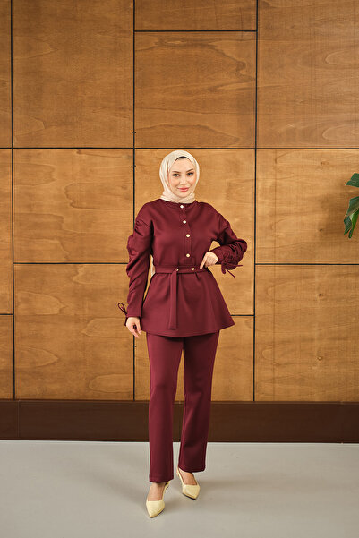 LOCCO Women's Button Detail Double Suit Burgundy