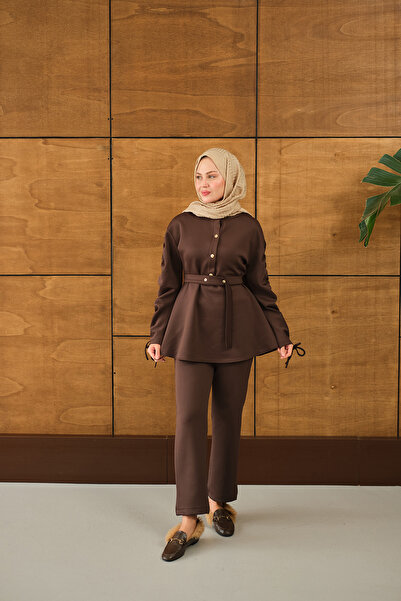 LOCCO Women's Button Detail Double Suit Brown