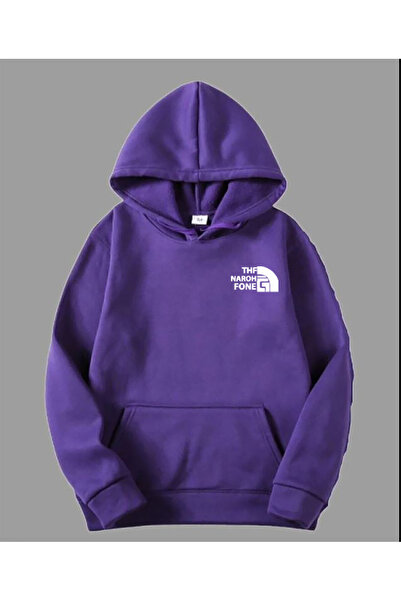 herkesemoda سويت شيرت K بغطاء رأس بطباعة على الصدر وتفاصيل مطبوعة وبطانة من الصوف من الداخل