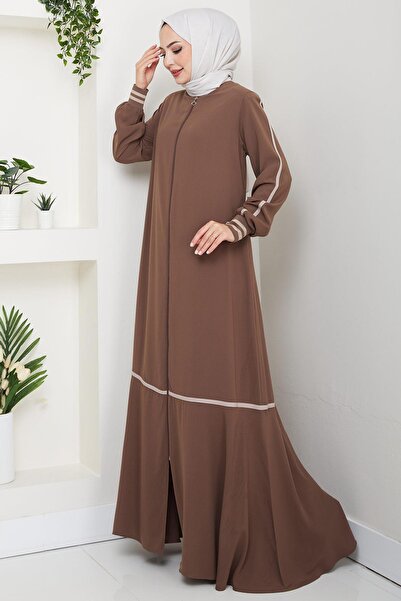 hafsamina Stripe Detailed Ferace Brown Hm2035