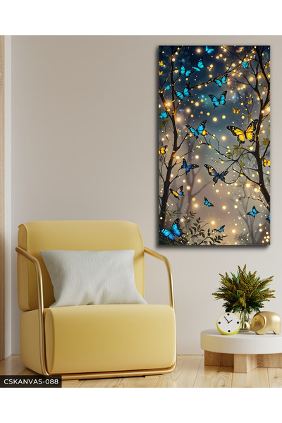CeSht Kelebekli Işıklı Gün Tek Parça Kanvas, Canvas Tablo ( Ürünün Işık Kısımları Baskıdır. )