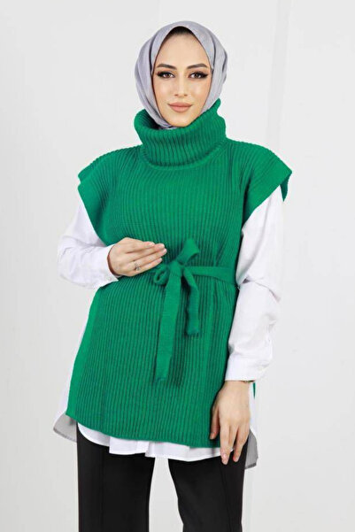 Tesettür Diyarı سويت شيرت حجاب مع تفاصيل حزام بياقة مدورة