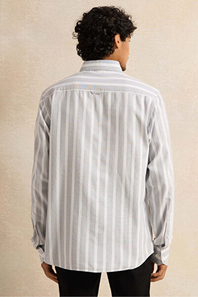 REDTAG Men Grey Mandarin Casual Striped Shirt